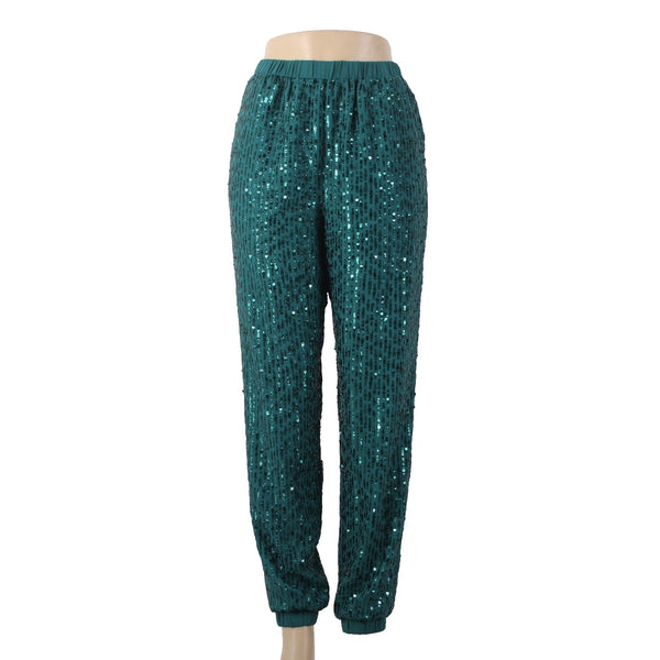 NBD Pant Sz S x 29 Green Sequin All Over Elastic Waist Polyester Spandex Pant