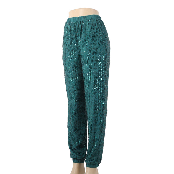 NBD Pant Sz S x 29 Green Sequin All Over Elastic Waist Polyester Spandex Pant