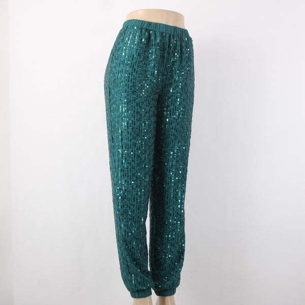 NBD Pant Sz S x 29 Green Sequin All Over Elastic Waist Polyester Spandex Pant