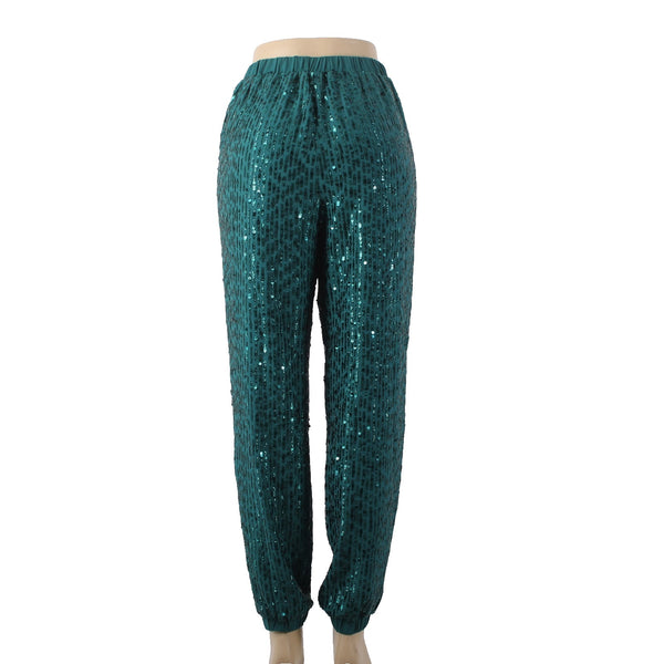 NBD Pant Sz S x 29 Green Sequin All Over Elastic Waist Polyester Spandex Pant