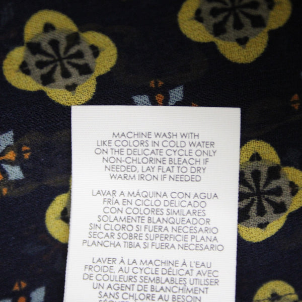 Cabi Sz S Navy Blue Yellow Multi Color Sheer V Neck Bell Sleeve 100% Poly Top