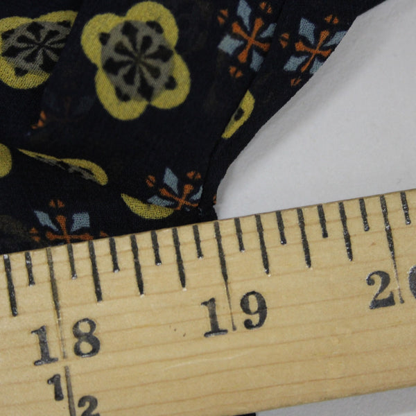 Cabi Sz S Navy Blue Yellow Multi Color Sheer V Neck Bell Sleeve 100% Poly Top