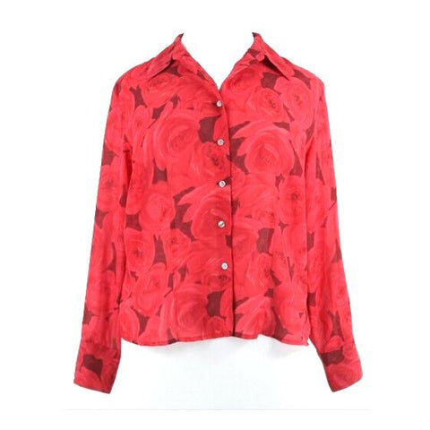 Apostrophe Woman Sz 16W Red Multi Floral Button Up Sheer 100% Polyester