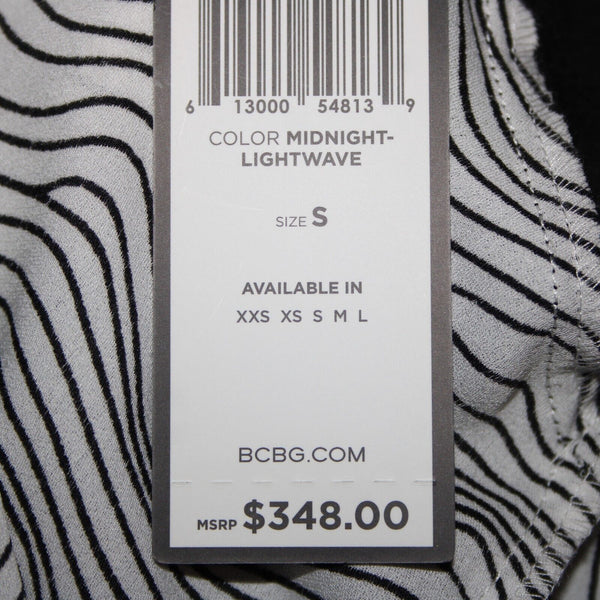 BCBG Maxazria NEW $348 Sz S Midnight Light Wave Black White Aysm Polyester Dress