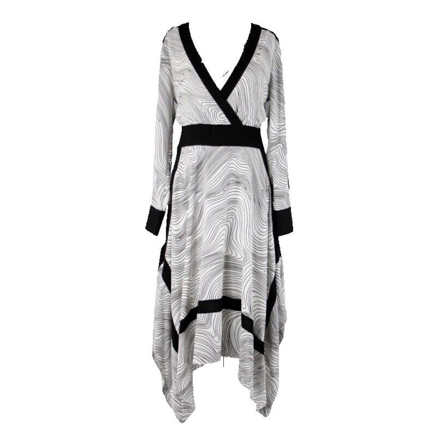 BCBG Maxazria NEW $348 Sz S Midnight Light Wave Black White Aysm Polyester Dress