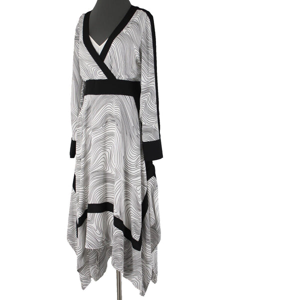 BCBG Maxazria NEW $348 Sz S Midnight Light Wave Black White Aysm Polyester Dress