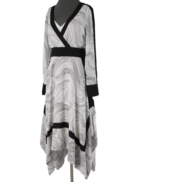 BCBG Maxazria NEW $348 Sz S Midnight Light Wave Black White Aysm Polyester Dress