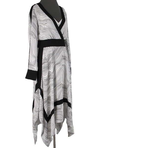 BCBG Maxazria NEW $348 Sz S Midnight Light Wave Black White Aysm Polyester Dress