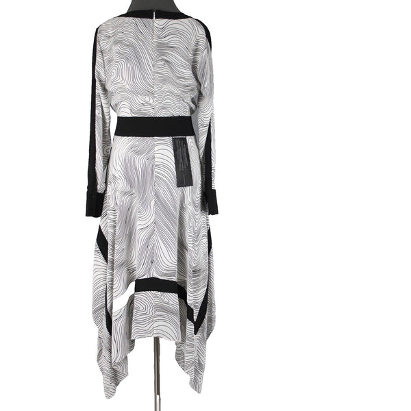 BCBG Maxazria NEW $348 Sz S Midnight Light Wave Black White Aysm Polyester Dress