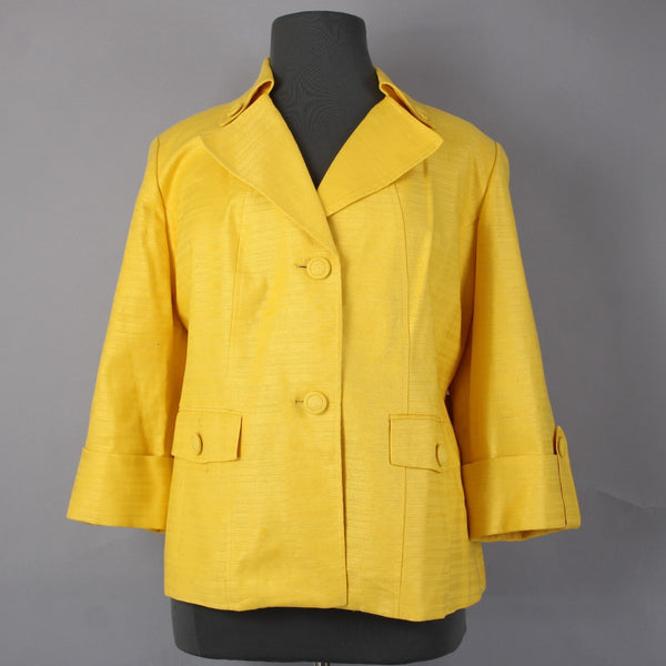 Anne Klein Jacket NEW $149 Sz 20W Yellow Lined Pockets Cotton Linen Jacket