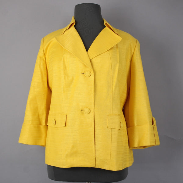 Anne Klein Jacket NEW $149 Sz 20W Yellow Lined Pockets Cotton Linen Jacket