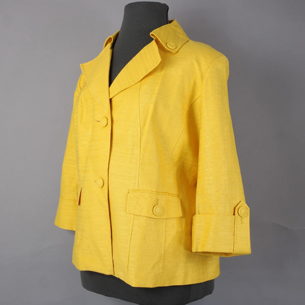 Anne Klein Jacket NEW $149 Sz 20W Yellow Lined Pockets Cotton Linen Jacket