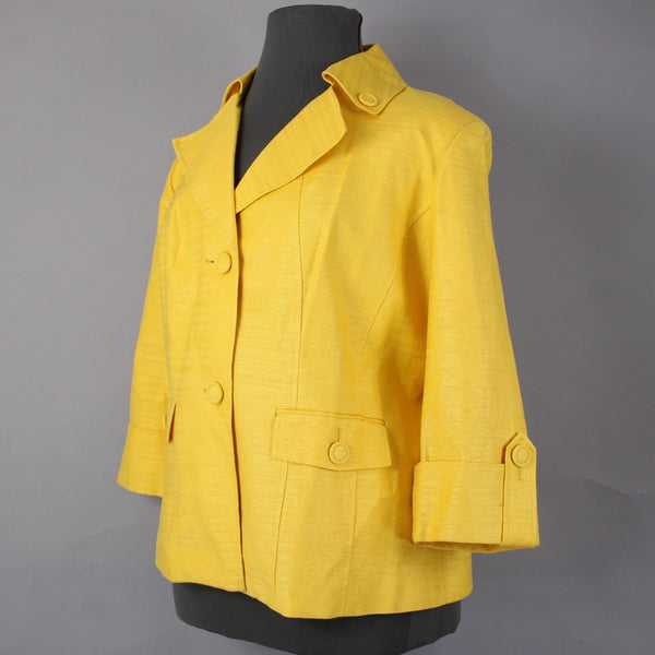 Anne Klein Jacket NEW $149 Sz 20W Yellow Lined Pockets Cotton Linen Jacket