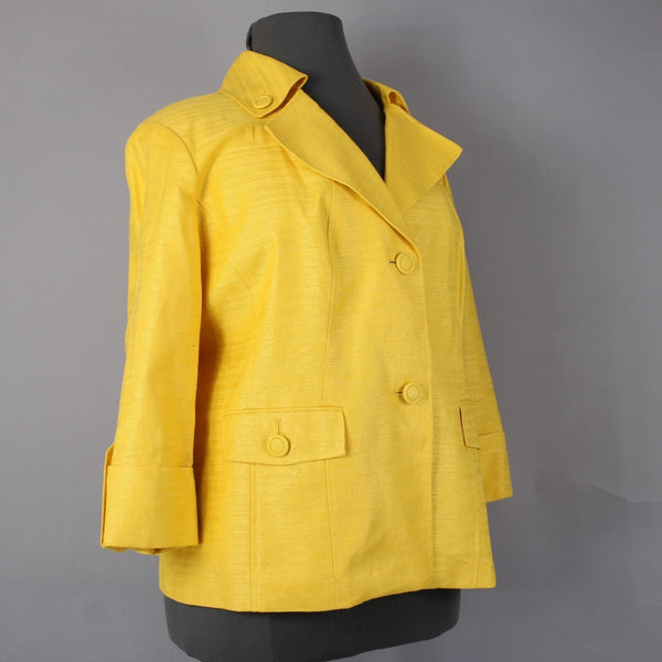 Anne Klein Jacket NEW $149 Sz 20W Yellow Lined Pockets Cotton Linen Jacket