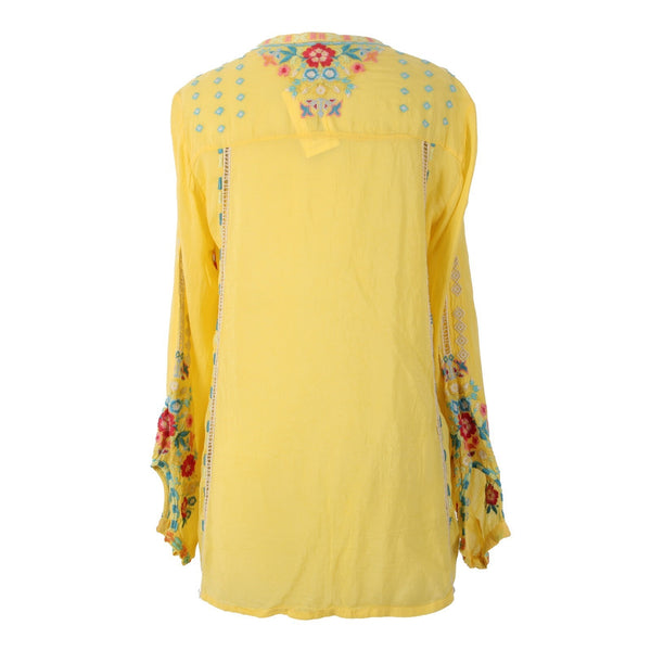 Johnny Was Top NEW $275 Sz S Yellow Red Multi Colored Embroidered 100% Poly Top