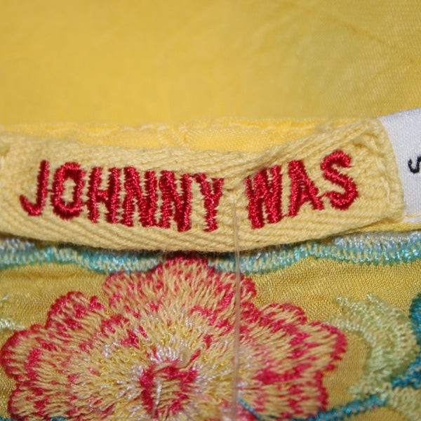 Johnny Was Top NEW $275 Sz S Yellow Red Multi Colored Embroidered 100% Poly Top