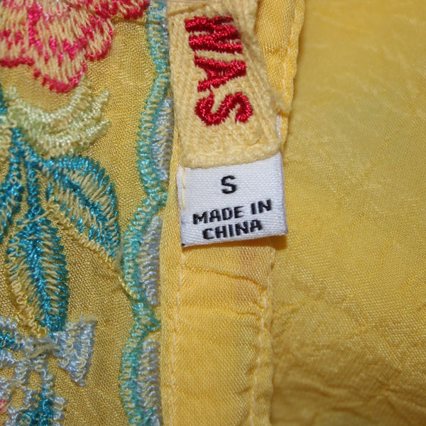 Johnny Was Top NEW $275 Sz S Yellow Red Multi Colored Embroidered 100% Poly Top