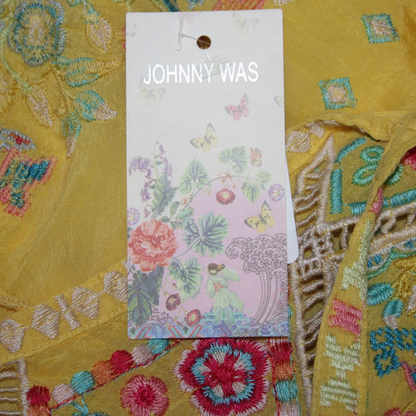 Johnny Was Top NEW $275 Sz S Yellow Red Multi Colored Embroidered 100% Poly Top