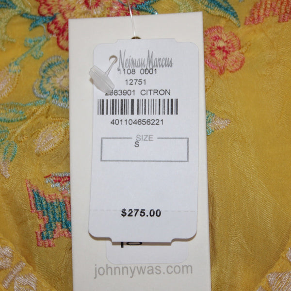 Johnny Was Top NEW $275 Sz S Yellow Red Multi Colored Embroidered 100% Poly Top