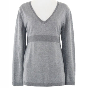 New York & Co Sz L Gray Silver Metallic V Neck Texture Poly Acrylic Sweater