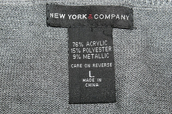 New York & Co Sz L Gray Silver Metallic V Neck Texture Poly Acrylic Sweater