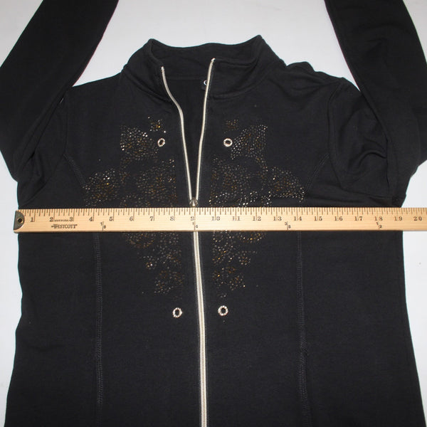 Onque Casuals Jacket Sz S Black Tan Embellishments Pockets No Fabric Jacket