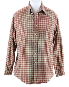 Land's End Sz 16.5 34 Burgundy Cream Multi Plaid 100% Cotton Men's Shirt