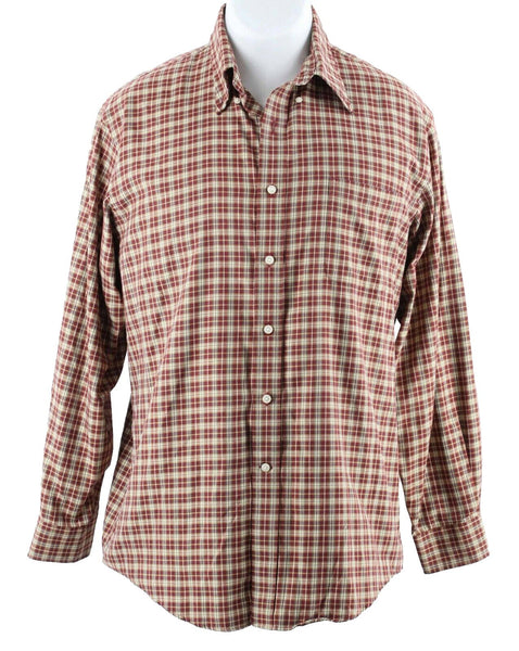Land's End Sz 16.5 34 Burgundy Cream Multi Plaid 100% Cotton Men's Shirt
