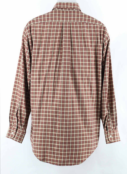 Land's End Sz 16.5 34 Burgundy Cream Multi Plaid 100% Cotton Men's Shirt