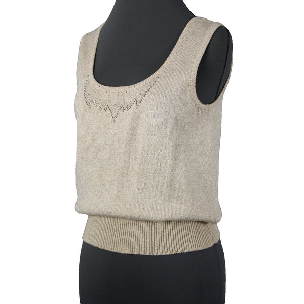 Toula Sz 4 Tan Gold Rhinestones Metallic Ribbed Tank Wool Rayon Top
