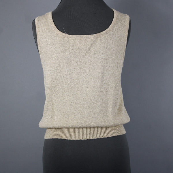 Toula Sz 4 Tan Gold Rhinestones Metallic Ribbed Tank Wool Rayon Top
