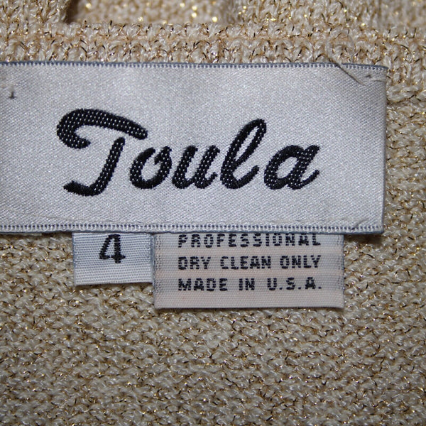 Toula Sz 4 Tan Gold Rhinestones Metallic Ribbed Tank Wool Rayon Top
