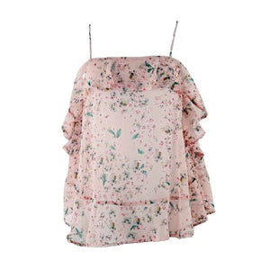 Very J NEW Sz S Peach Multi Floral Ruffles 100% Polyester Top