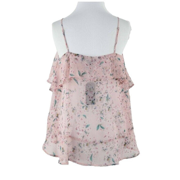 Very J NEW Sz S Peach Multi Floral Ruffles 100% Polyester Top