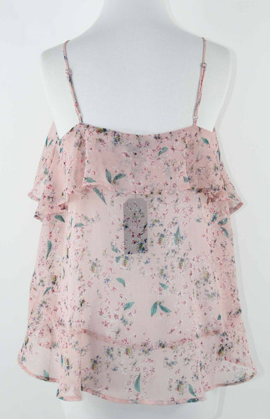 Very J NEW Sz S Peach Multi Floral Ruffles 100% Polyester Top