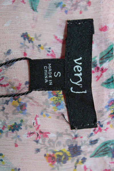 Very J NEW Sz S Peach Multi Floral Ruffles 100% Polyester Top