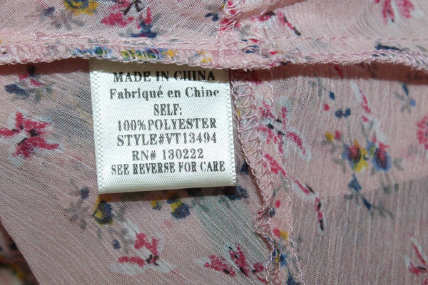 Very J NEW Sz S Peach Multi Floral Ruffles 100% Polyester Top