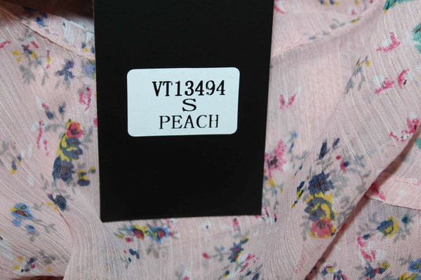 Very J NEW Sz S Peach Multi Floral Ruffles 100% Polyester Top