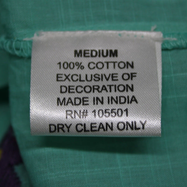 Double D Ranch Sz M Aqua Blue Multi Embroidered V Neck Button 100% Cotton Top