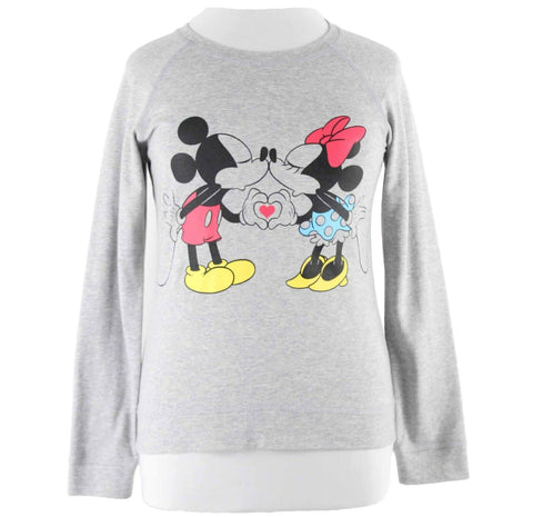 Disney Sz XL Gray Multi Mickey Minnie Kissing Cotton Poly Top