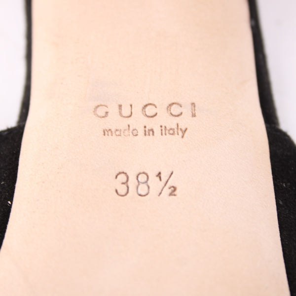 Gucci Heels $1100 Scamosciato NEW Sz 38.5 Black Rhinestone Suede Pltfrm 5" Heels