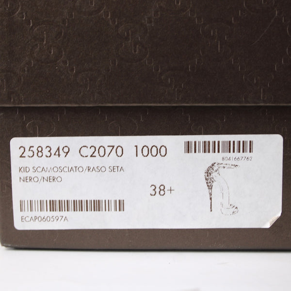 Gucci Heels $1100 Scamosciato NEW Sz 38.5 Black Rhinestone Suede Pltfrm 5" Heels