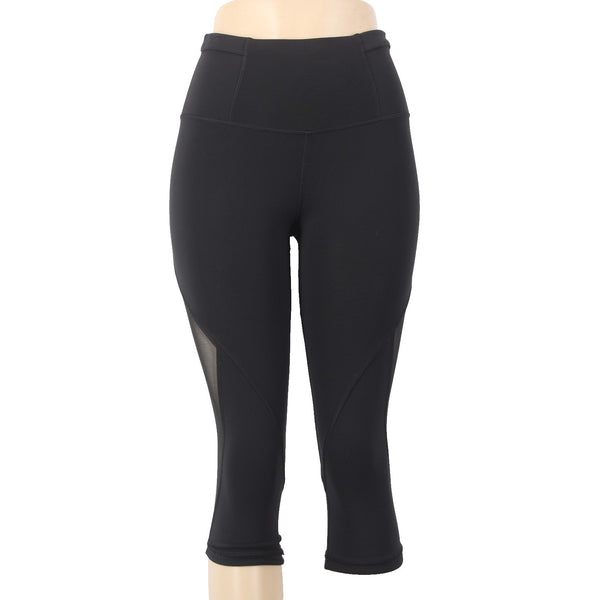 Lululemon AW Capri Pant Sz 4 x 18 Black Mesh Sides Pull On Nylon Lycra Elastane