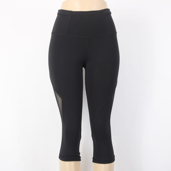 Lululemon AW Capri Pant Sz 4 x 18 Black Mesh Sides Pull On Nylon Lycra Elastane
