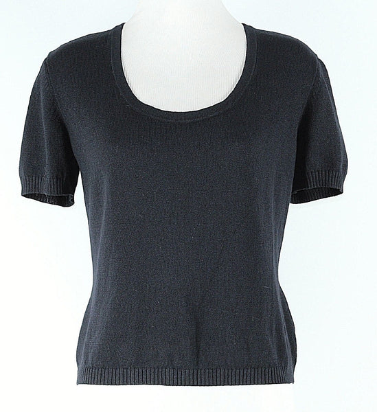 St John Sport Size S Black Scoop Neck Wool Blend Pullover AS IS Sweater Top
