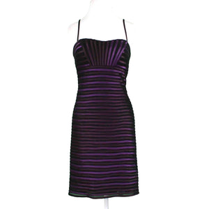 JS Collection Sz 6 Black & Purple Striped on Mesh Lined Poly Blend Bodycon Dress