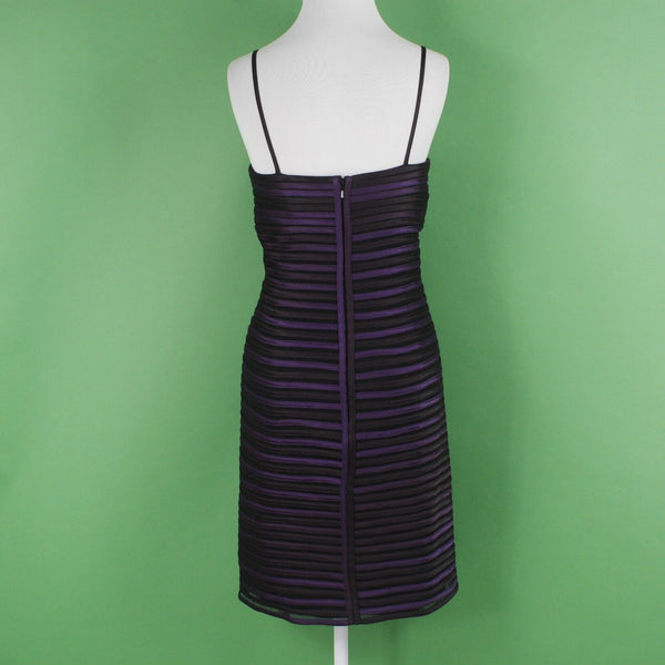 JS Collection Sz 6 Black & Purple Striped on Mesh Lined Poly Blend Bodycon Dress