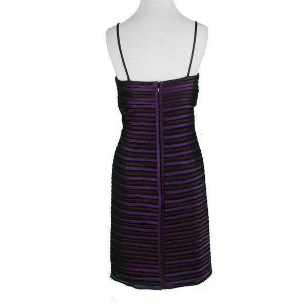 JS Collection Sz 6 Black & Purple Striped on Mesh Lined Poly Blend Bodycon Dress