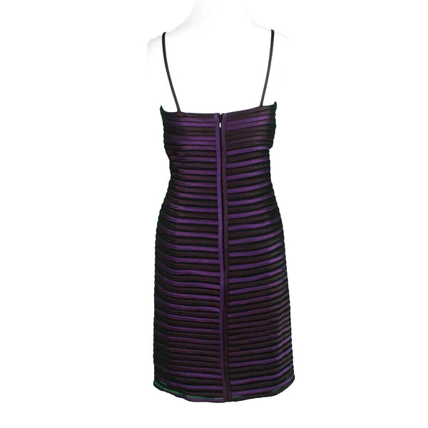 JS Collection Sz 6 Black & Purple Striped on Mesh Lined Poly Blend Bodycon Dress