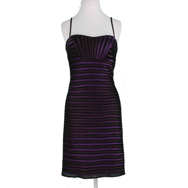 JS Collection Sz 6 Black & Purple Striped on Mesh Lined Poly Blend Bodycon Dress